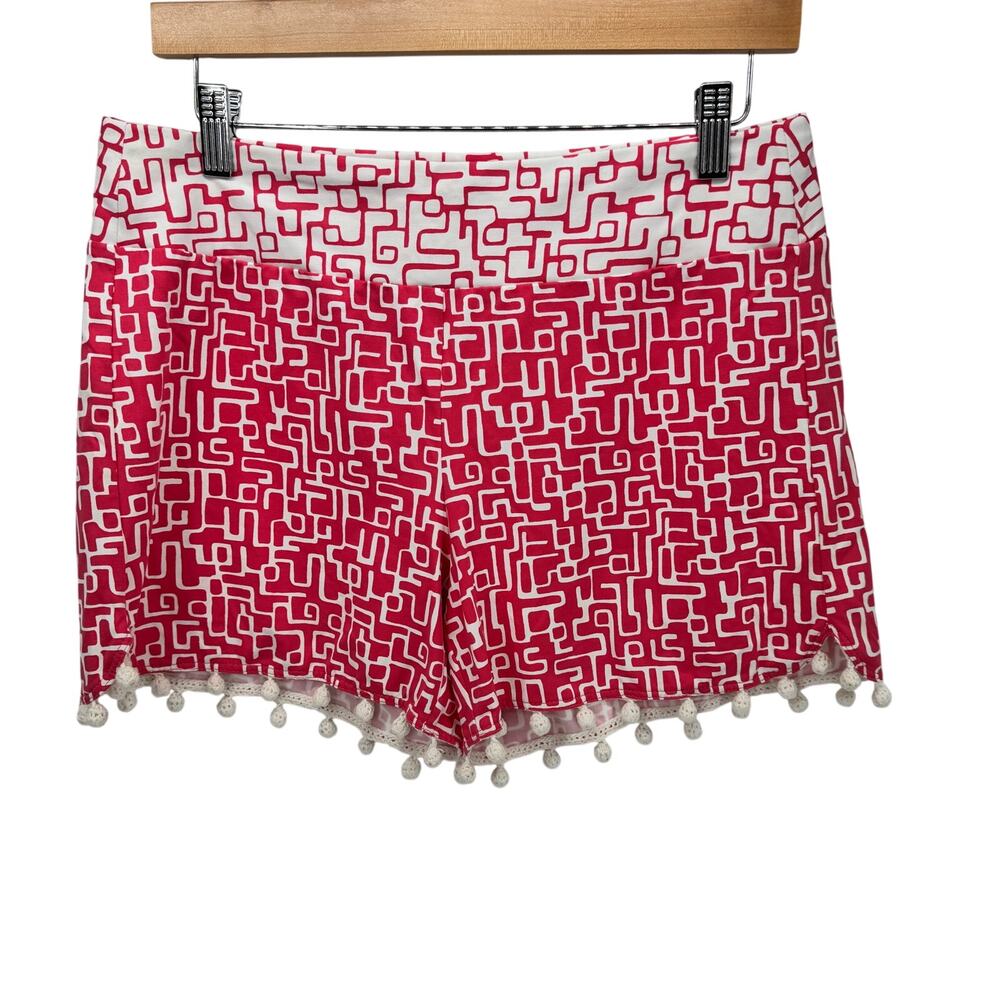 J. McLaughlin Pink and White Geometric Pom-Pom Shorts
